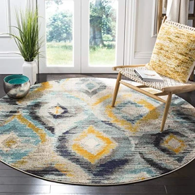 Abbildung von SAFAVIEH Boho Teppich für Wohnzimmer, Esszimmer, Schlafzimmer Monaco Collection, Kurzer Flor, Blau und Multi, 91 X 152 cm