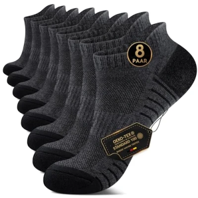 Abbildung von EKSHER Sneaker Socken Herren 39 42 Damen Cushioned Sportsocken Kurze Laufsocken Frotteesohle Baumwolle Halbsocken Atmungsaktive 8 Paar Dunkelgrau