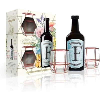 Abbildung von Ferdinand&#039;s Copper Comb Set Gin Enthält 1x500ml Saar Dry und 2x Glas I Einzigartige Mischung aus 30 Botanicals 44% vol.