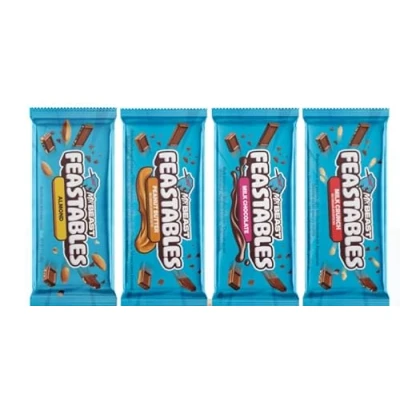 Abbildung von Mr Beast Feastables Schokoladenriegel 4er Pack: Peanut Butter, Milk Chocolate, Crunch &amp; Almond 4 x 60g Hochwertige Zutaten unwiderstehlicher Geschmack