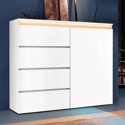 Abbildung von INOSIGN Highboard &quot;Magic, Highboard, Hochschrank, Hochkommode&quot;, mit 1 Tür und 4 Schubkästen, Hochglanz lackiert, Breite 120