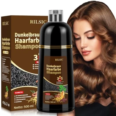 Abbildung von 500ML Haarfarbe Dunkelbraun,Natürliche Dunkelbraun Haarfärbeshampoo,Dark Brown Hair Dye 3 IN 1 Gegen Graue Haare Instant Color Shampoo,Sofort Haarfarben Shampoo für Männer Frauen