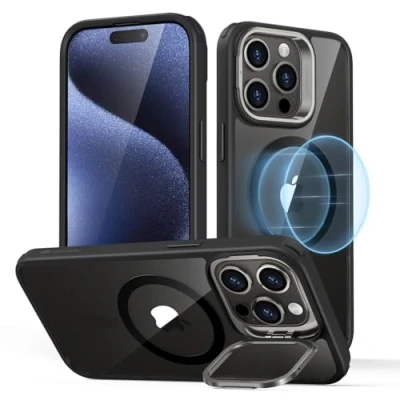 Abbildung von ESR für iPhone 15 Pro Max Hülle, kompatibel mit MagSafe, Militärnorm Schutzhülle, integrierter Versteck Ständer Handy Case, Kratzfeste Rückseite, Classic Serie, Klares Schwarz