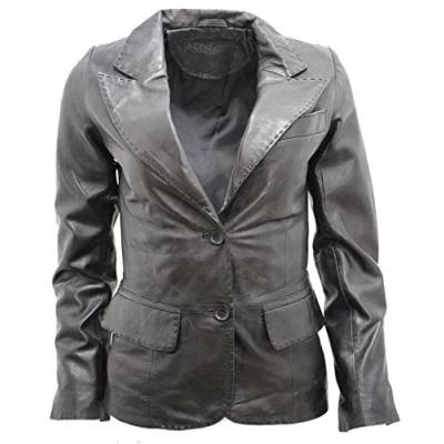 Abbildung von Infinity Damen Beiläufigl Braun Leder Blazer Jacke 18