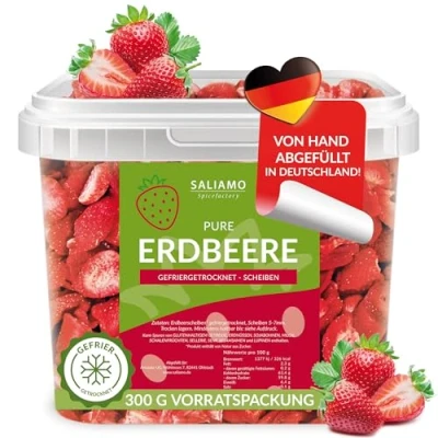 Abbildung von Saliamo 300g gefriergetrocknete Erdbeeren Scheiben getrocknet Erdbeerchips pure Frucht 100% (300g Eimer)