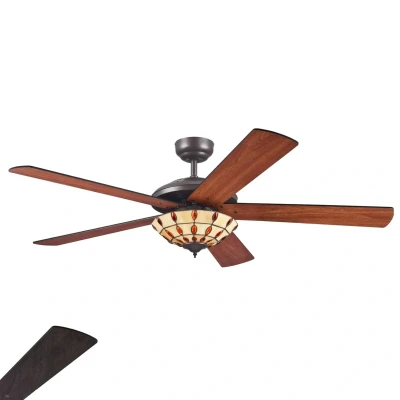 Abbildung von Westinghouse Lighting Comet Tiffany 7248540 Deckenventilator mit Beleuchtung, A++ to E, Metall, 60 W, E14, espresso, 132 x 38 cm