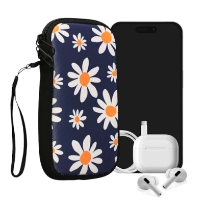 Abbildung von kwmobile Handytasche für Smartphones M 5,5&quot; Neopren Handy Tasche Hülle Cover Case Schutzhülle Kleine Gänseblümchen Blau Weiß Gelb 15,2 x 8,3 cm Innenmaße