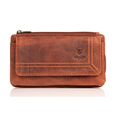 Abbildung von MATADOR Echt Leder Universal Handy Tasche Holster Gürteltasche Klettverschluss Quer für Handys bis 6,9 Zoll inkl. Geschenk Box (Antik Braun)