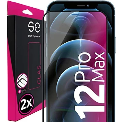 Abbildung von se® [2x] Full Screen Schutzglas 3D für Apple iPhone 12 Pro Max komplette Abdeckung, Installationshilfe Schutzglas, Schutzfolie, Displayfolie, Schutzfolie