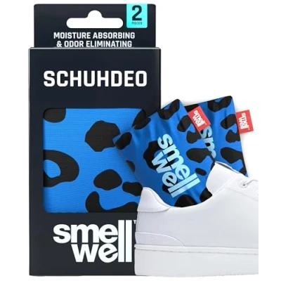 Abbildung von SmellWell Active Geruchsentferner Schuhdeo Bambusaktivkohle Geruchsabsorber Feuchtigkeitsabsorber für Schuhe,Taschen und gegen Schweißfüße lästige Gerüche Blue Leopard, 1 Paar, 2 x 50g
