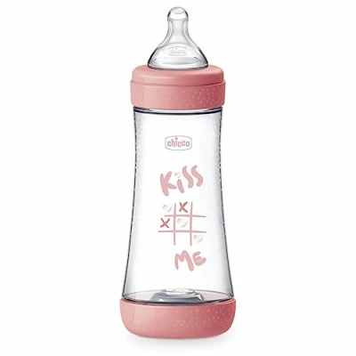 Abbildung von Chicco PERFECT 5 Anticolic Flasche 300 ml, Fast flow 4 Monate + mit weichem Silikonsauger, Biofunktionelle Intui System Rosa