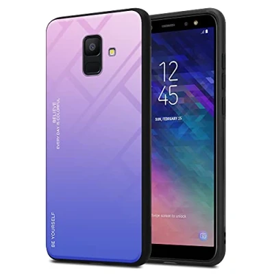 Abbildung von Cadorabo Hülle kompatibel mit Samsung Galaxy A6 2018 Schutzhülle TPU Silikon Case Glas Slim Kratzfest Weiche Gummi Rundumschutz für in Schwarz