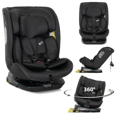 Abbildung von Lorelli Auto Kindersitz Rodeo, Mitwachsender Autositz mit Isofix i Size 40 150cm Gruppe 0+/1/2/3 (0 36 kg), Babysitz ab Geburt, 360 Grad drehbar, 5 Punkt Gurt, Einstellbare Kopfstütze, Schwarz