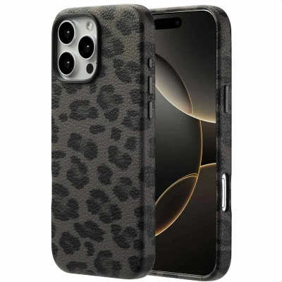 Abbildung von Apple iPhone 16 Pro Max Hülle MagSafe Kunstleder Selencia Backcover Handyhülle Schwarz
