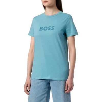 Abbildung von BOSS LOGO Tshirt print, Damen, Größe: Medium, Bright blue