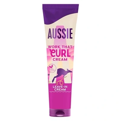 Abbildung von Aussie Work That Curl Cream 160ml, leaveInCreme zur Definition und Feuchtigkeit für welliges lockiges Haar, gepflegtes Gefühl, mit Kokosöl