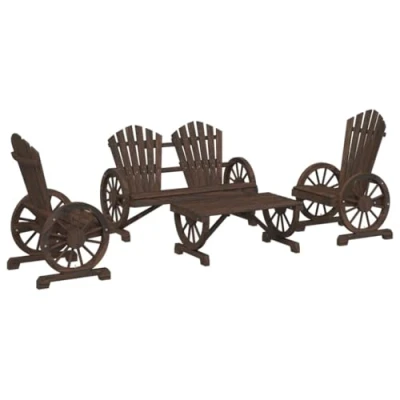 Abbildung von vidaXL Garten Lounge Set 4 TLG., Sitzgruppe mit Wagenräder Design, Tisch für Terrasse, Gartenmöbel, Landhausstil, Massivholz Tanne