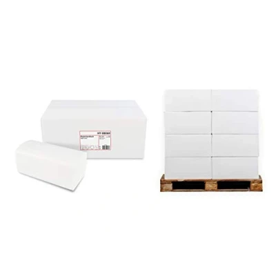 Abbildung von Hypafol Papierhandtücher für Spender weiß 2 lagig, 24x21 cm 64000 Blatt verpackt in 256 x 250 praktischer V Falz Handtuchspender Toiletten, Büros, Praxen &amp; Studios