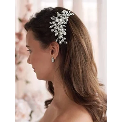 Abbildung von Bufenia Kristall Haarkamm Braut Haarschmuck Silber für die Hochzeit Kopfschmuck