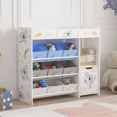 Abbildung von [en.casa] Kinderregal Søndreland Bücherregal für Kinder mit 9 Aufbewahrungsboxen Spielzeugregal Schrank 80 x 90 30 cm Spielzeug Aufbewahrung Koala Motiv