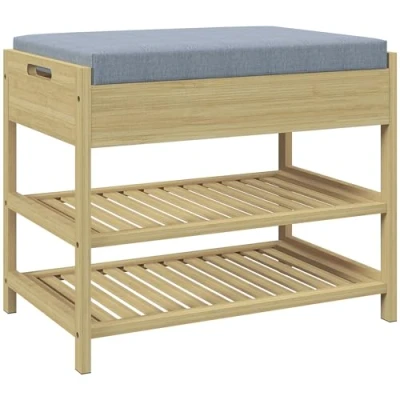 Abbildung von HOMCOM Sitzbank Schuhbank mit 2 Etagen, Schuhregal Schublade (Flurbank, 1 St., Garderobenbank), für 4 Paar Schuhe, Diele, Flur, Bambus, Natur, 55 x 35 46 cm