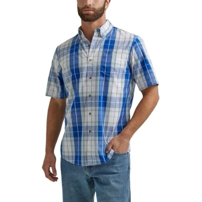 Abbildung von Wrangler Authentics Herren Kurzarm Klassisches Karomuster Hemd, Bright White, XX Large