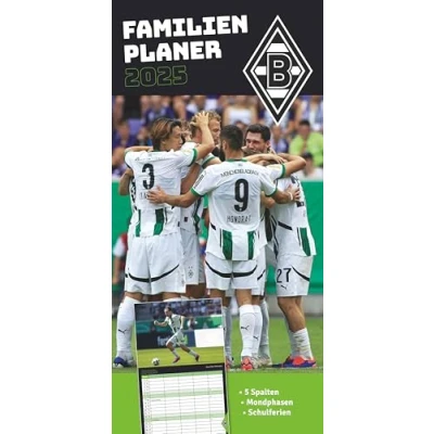 Abbildung von N NEUMANNVERLAGE Borussia Mönchengladbach 2025 Fan Timer, 22x45cm, Fußball Familienplaner mit 5 Spalten und Motiven der Stars, Kalender Highlights deutsches Kalendarium