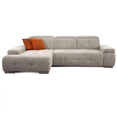 Abbildung von CAVADORE Schlafsofa Mistrel Mit Longchair XL links / Große Eck Couch im modernen Design Bettfunktion Inkl. verstellbare Kopfteile Wellenunterfederung 273 x 77 173 Kati Grau Weiss