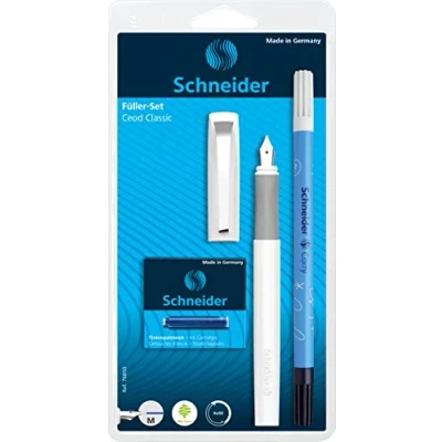 Abbildung von 5 x Schneider Füllhalter Ceod Classic weiß + 6 TP blau / Tintenlöscher