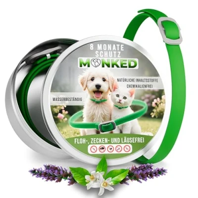 Abbildung von Monked Natürliches Zeckenhalsband Hunde ohne Chemie bis 8 Monate Schutz Zeckenschutz Hund Halsband für Flohhalsband Anti Zecken (Grün, Universal)
