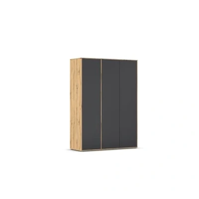 Abbildung von Rauch Möbel Nabila, Drehtürenschrank, Kleiderschrank, Kleiderschränke, Garderobe, 3 türig, Push to Open, Farbe Grau metallic/Eiche Artisan, Schwarz, Holz, 140x194x53cm