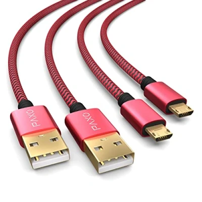 Abbildung von 2x PS4 Controller Ladekabel, 4m Kabel für Playstation 4, Sony PS4, Slim, Microsoft Xbox One Controllers, Micro USB rot schwarz