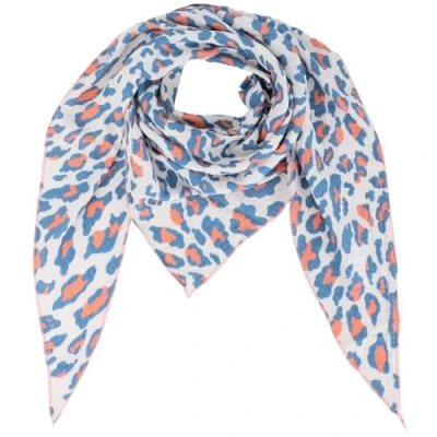Abbildung von Damen Musselin Halstuch Made in Italy mit Leo Love Happy Leichtes Dreieckstuch für Frühling &amp; Sommer, Baumwolle, ca.195x85 cm (Camo Jeansblau)