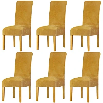 Abbildung von LANSHENG Stretchy Stuhlbezüge für Esszimmerstühle, Stretch Spandex mit Gummiband Stuhlbezug,Velvet Large Dining Chair Schonbezüge Restaurant Hotel Party Bankett (Senf,6 Pack(M))