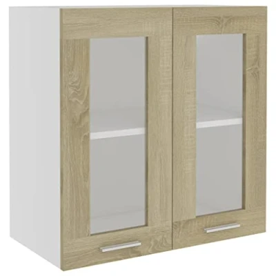 Abbildung von vidaXL Hängeglasschrank 2 Regalböden Hängeschrank Einbauküche Küchenzeile Küchenmöbel Oberschrank Küchenschrank Sonoma Eiche 40x31x60cm Holzwerkstoff