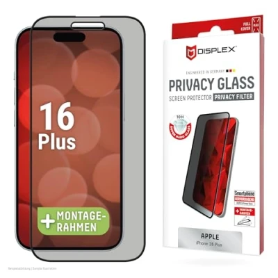 Abbildung von DISPLEX Privacy Full Cover Panzerglas (10H) für Apple iPhone 16 Plus