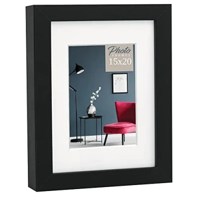 Abbildung von matches21 Bilderrahmen Fotorahmen Holz schwarz einfarbig breit dick Passepartout Hochformat Querformat 1 STK 15x20 cm
