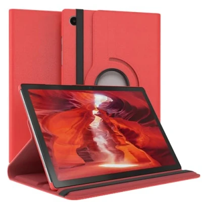 Abbildung von EAZY Case Tablet Hülle für Samsung Galaxy Tab A8 10.5 (LTE) Schutzhülle Zoll Smart Cover Rotationcase zum Aufstellen Klapphülle 360 drehbar mit Standfunktion Tasche Kunstleder Rot