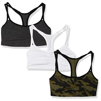 Abbildung von Fruit of the Loom Damen Spaghetti Strap Cotton Pull Over 3 Pack Bra in Fashion Colors Sport BH, Undurchsichtige, Camo/Weiß/Anthrazit mit Schwarz, 100 (3er Pack)