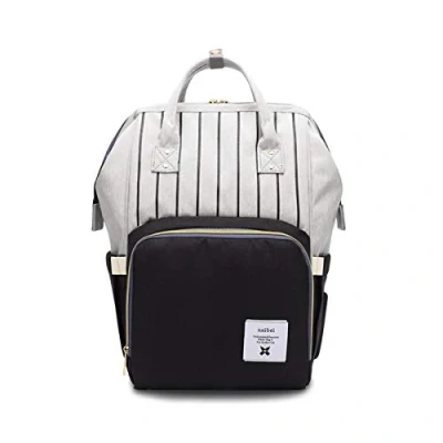 Abbildung von SONARIN Streifen Multifunktions Baby Wickelrucksack, Wickeltasche,Reise Rucksack Organizer mit Flasche isoliert Taschen,Wasserdicht, Große Kapazität, Stilvoll und Langlebig, Ideal Geschenk(Schwarz)