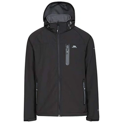 Abbildung von Trespass Accelerator II, Black, M, Wasserdichte Softshelljacke mit abnehmbarer Kapuze für Herren, Medium, Schwarz
