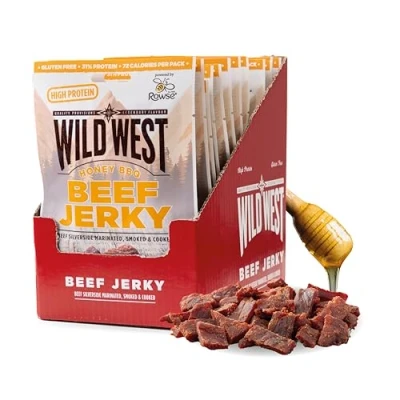 Abbildung von Wild West Beef Jerky, 12 x 25g Honey BBQ Rindfleisch, Jerky high Protein Trockenfleisch, Snack