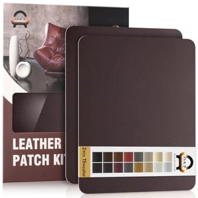 Abbildung von Leder Reparatur Set Dunkelbraun,OAZ Kunstleder Selbstklebend 28 x 21 cm 2er,Kunstleder Reparaturset Patch Selbstklebende Lederflicken für Autositze Möbel Sofa Taschen