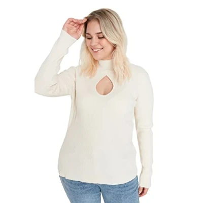 Abbildung von TRENDYOL Damen Pullover mit Hohem Halsausschnitt, Einfarbig, Regulär, Übergröße Sweatshirt, Natur, 4XL Größen