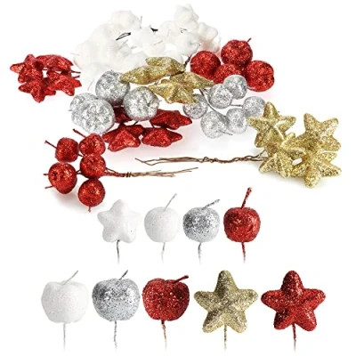 Abbildung von com four® Weihnachtsdekoration Zweige, Sterne und Deko Äpfel zum Basteln weihnachtliche Streudeko Bastel Set Weihnachtspotpourri als Tischdeko (6X Beutel: + Apfel)