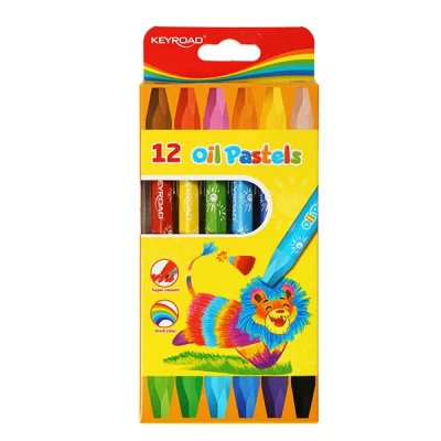 Abbildung von KEYROAD Ölmalkreide Oil Pastels Ölpastellstifte/Sechseckig 12 Stück/Loch zum Aufhängen/Mischfarben/Für Kindergarten Vorschule und Schule