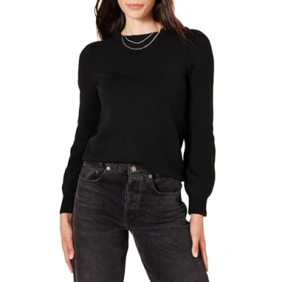 Abbildung von Amazon Essentials Damen Soft Touch Pullover mit plissierter Schulter und Rundhalsausschnitt, Schwarz, XL