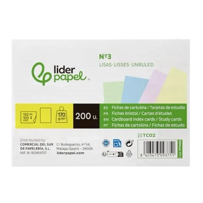 Abbildung von Liderpapel Karteikarte zum Lernen, glatter farbiger Karton, 170 g/m², 100 x 150 mm, Packung mit 200 Stück.