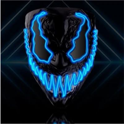 Abbildung von TK Gruppe Timo Klingler LED Venobat Grusel Maske wie aus Purge steuerbar, Gesicht leuchtend, für Halloween, Fasching &amp; Karneval als Kostüm Herren Damen (Venobat Blau)
