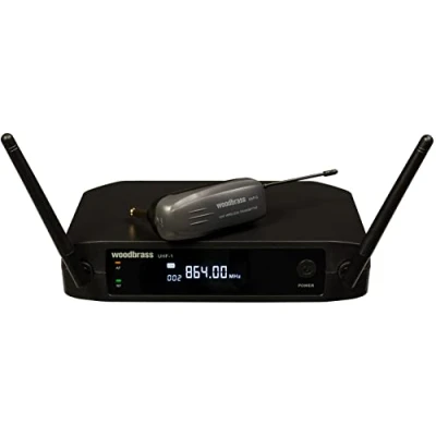 Abbildung von WOODBRASS Drahtloses Gitarrensystem mit Hochleistungssender &amp; latenzfreiem Empfänger. UHF Sender für Gitarre, Bass, Instrument Aktiv oder Passiv 50 Meter Wiederaufladbar (Band F4 865 MHz)
